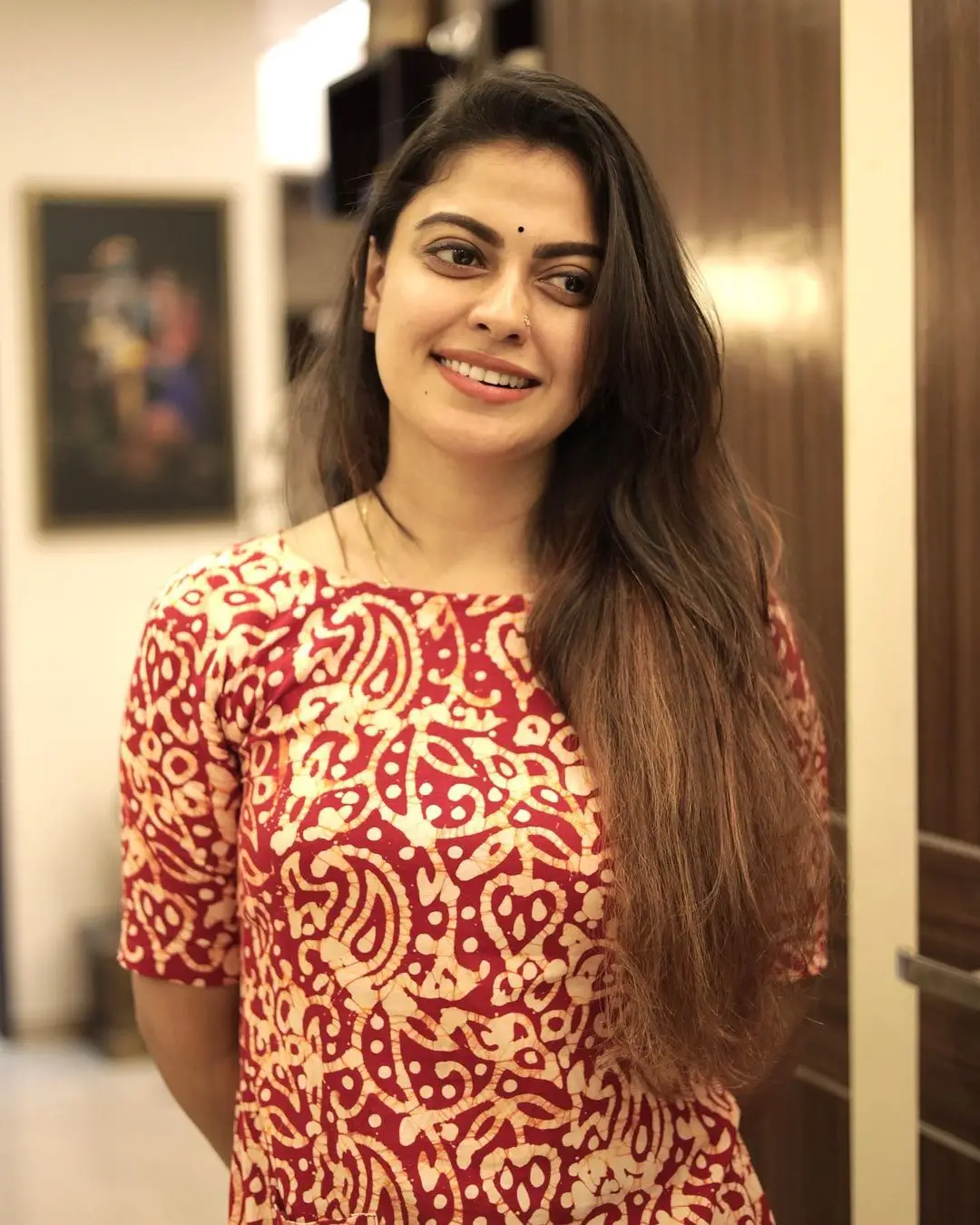 Anusree Nair In South Indian Traditional Maroon Gown